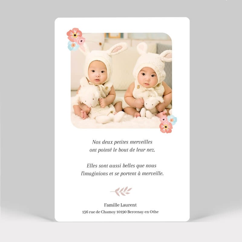 Faire-part naissance couronne fleurs avec photo