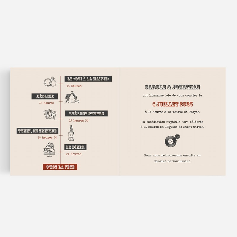 Faire-part mariage disc vinyle