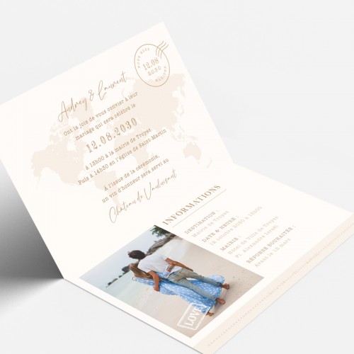 Faire part mariage passeport voyage